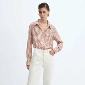 Mango - Flowy Material Pattern Russet Button Down Top - Size 2